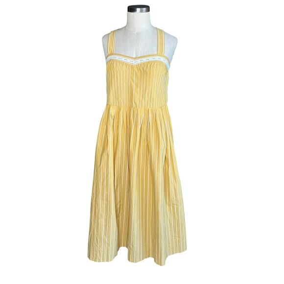 THE GREAT The Laurel Pinstripe Midi Dress Women's Size 2 US Size Medium Sunshine - Picture 2 of 10